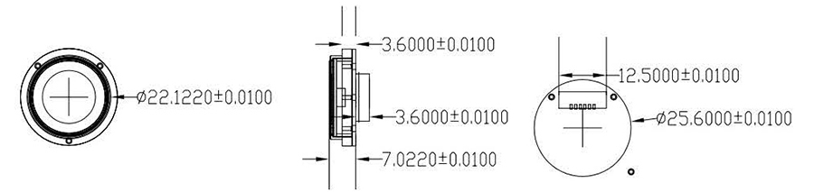 指紋模塊外形結構尺寸圖(標注直徑/厚度)